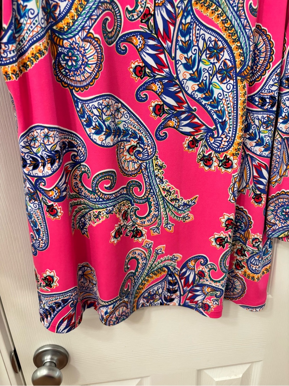 Susan Graver Pink Paisley Floral Keyhole 3/4 Sleeve Blouse Women’s Size Medium - Picture 5 of 8